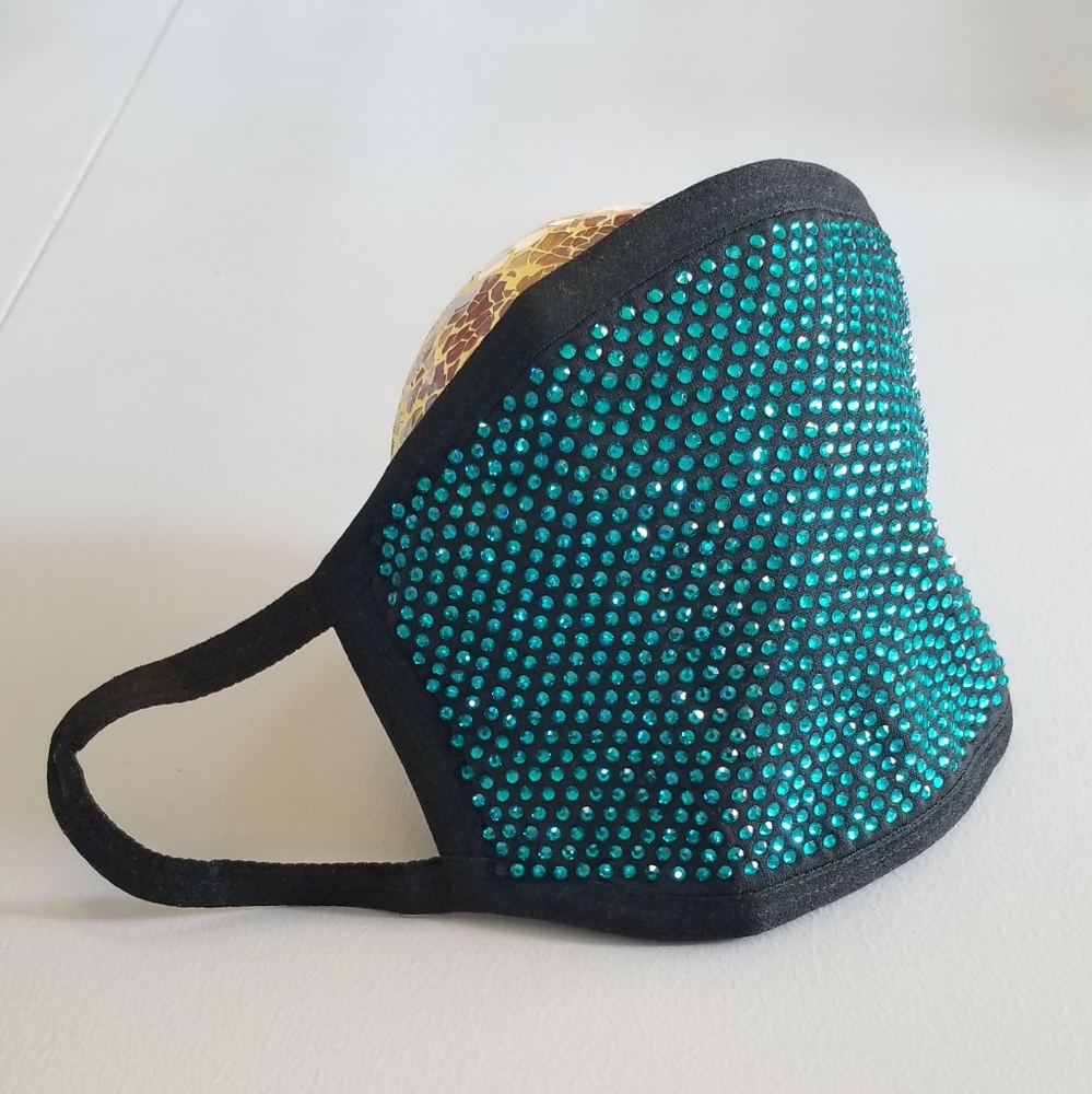 Teal Rhinestone Face Cover - Picture 2 of 2